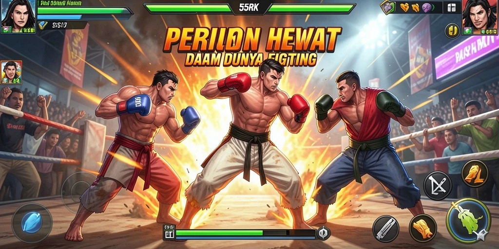 Screenshot gameplay 55RK dengan aksi pertarungan mendebarkan.