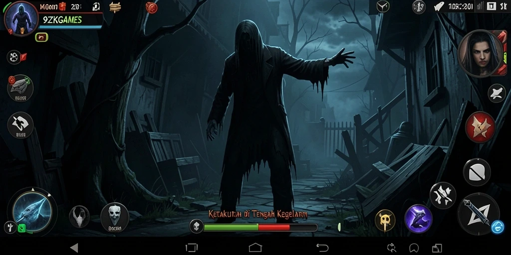 Screenshot gameplay <strong>9ZKGAMES</strong> dengan suasana Horror yang mencekam.