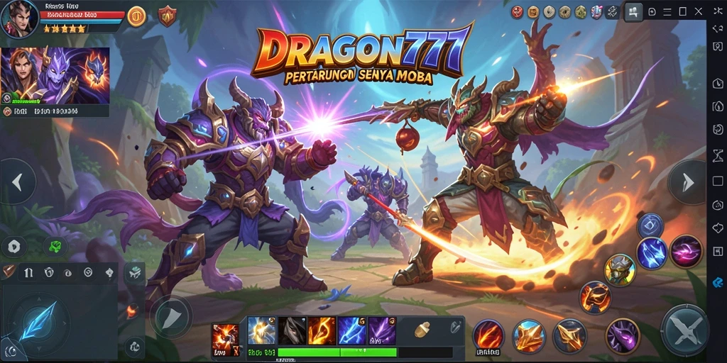 Tampilan aksi seru dalam gameplay MOBA DRAGON777.
