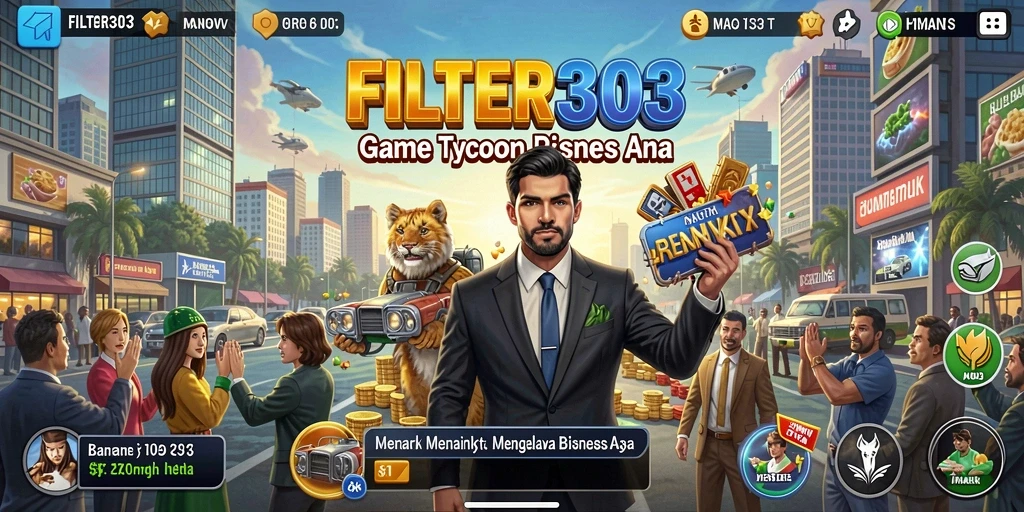 Tampilan gameplay FILTER303 yang menarik dan penuh tantangan bisnis.