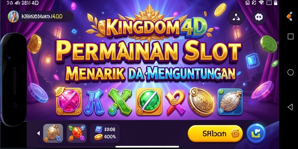 Tampilan gameplay KINGDOM4D yang mendebarkan dengan tema Slot yang berwarna-warni.