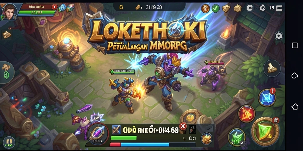 Screenshot gameplay LOKETHOKI menampilkan pertarungan epik dan dunia yang luas.