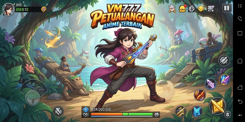 Tampilan gameplay VM777 dengan karakter unik dan petualangan seru.