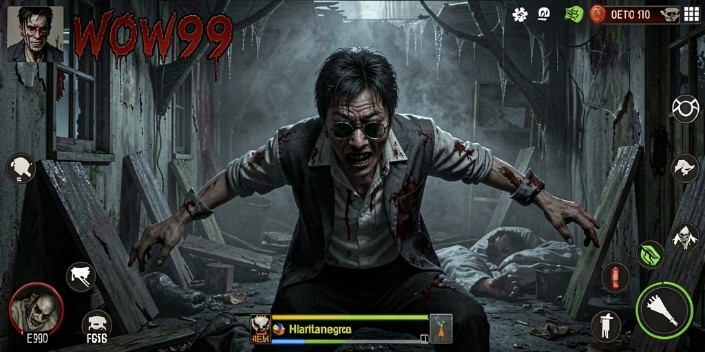 Tampilan gameplay WOW99 yang menegangkan dalam suasana horor.